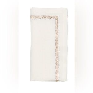 NWT KIM SEYBERT FILAMENT NAPKIN WHITE LINEN MULTI SET OF 2 metallic embroidery